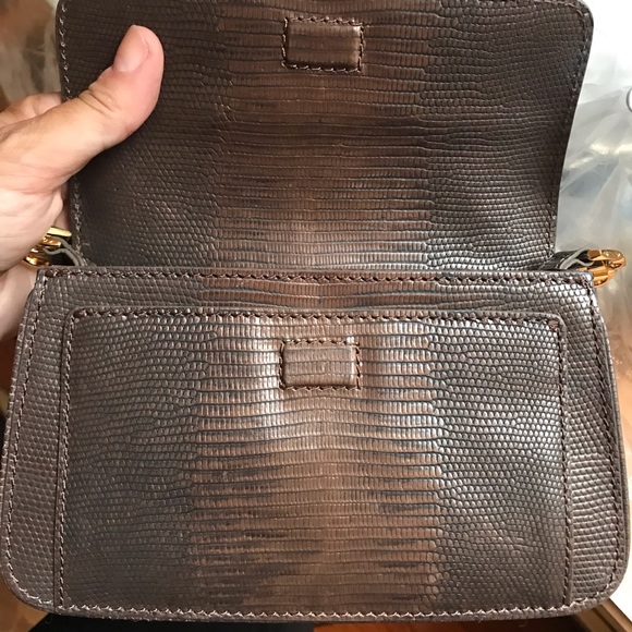 PRIVATELY SOLD!!! Cole Haan brown leather lizard skin and yellow metal chain m - Picture 3 of 10
